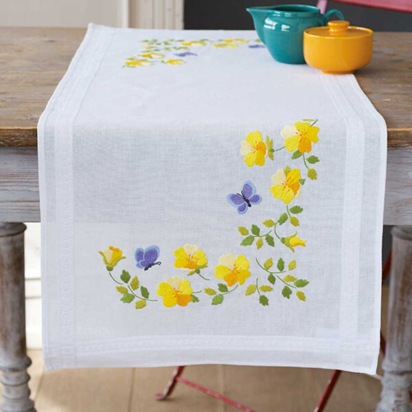 Vervaco table runner stitch embroidery kit Spring flowers, stamped, DIY
