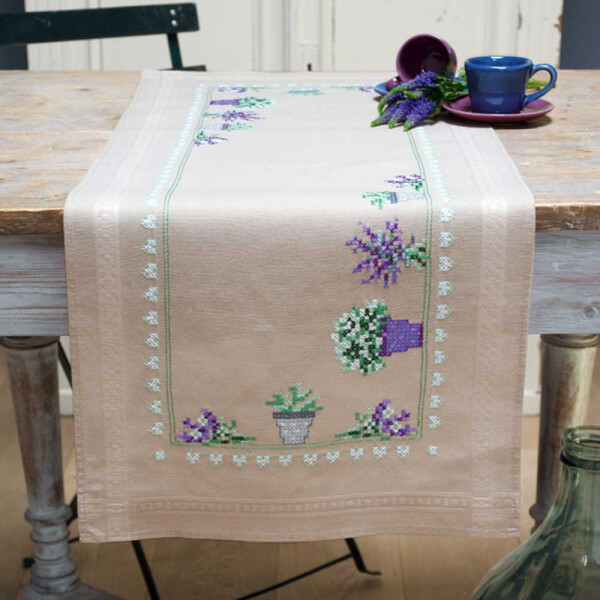 Vervaco с напечатанным дизайном скатерть раннер "Lavender", дизайн вышивки предварительно нарисован