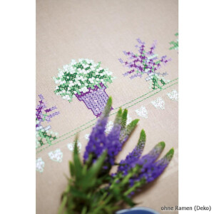 Vervaco table runner stitch embroidery kit Lavender, stamped, DIY