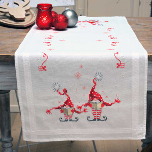 Cross stitch kit for making Xmas table runner DIY winter table decor Tablecloth with reindeer embroidery design