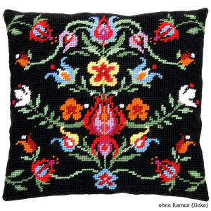 Cojín de tapiz Vervaco "Folklore negro i", diseño de bordado dibujado