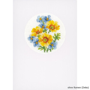 Vervaco Greeting card, counted stitch kit Blue & yellow flowers kit of 3, DIY