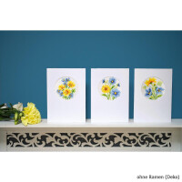 Vervaco Greeting card, counted stitch kit Blue & yellow flowers kit of 3, DIY