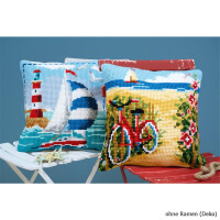 Vervaco Подушка для вышивания крестом "Велосипед на пляже", дизайн вышивки предварительно нарисован