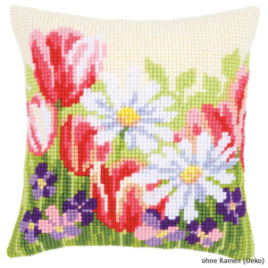 Vervaco stamped cross stitch kit cushion Spring flowers, DIY