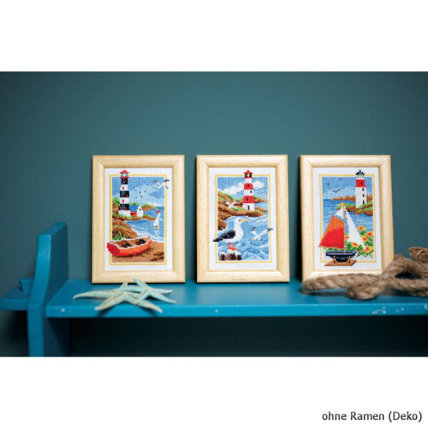 Vervaco Miniature counted cross stitch kit Lighthouse kit of 3, DIY