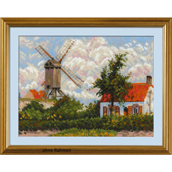 Ensemble de points de croix Riolis "Moulin à vent à Knokke daprès la peinture de c. Pissarros", modèle de comptage