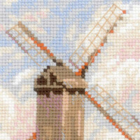 Set di punti a croce Riolis "Mulino a vento a Knokke dopo la pittura di c. Pissarros", schema di conteggio