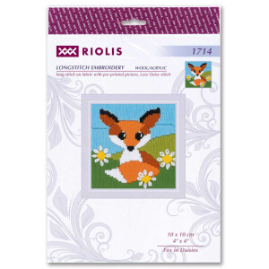 Riolis lange steek set "Fox in daisies", borduurmotief getekend