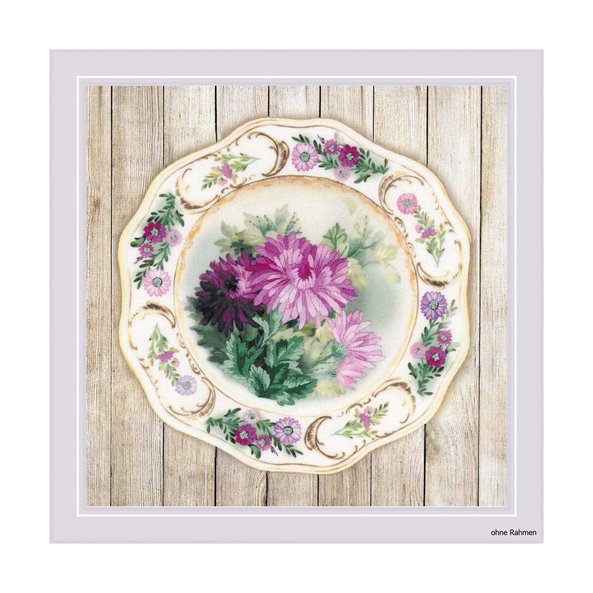 Riolis Satin-Stitch Kit Plate with Chrysanthemums. Satin...