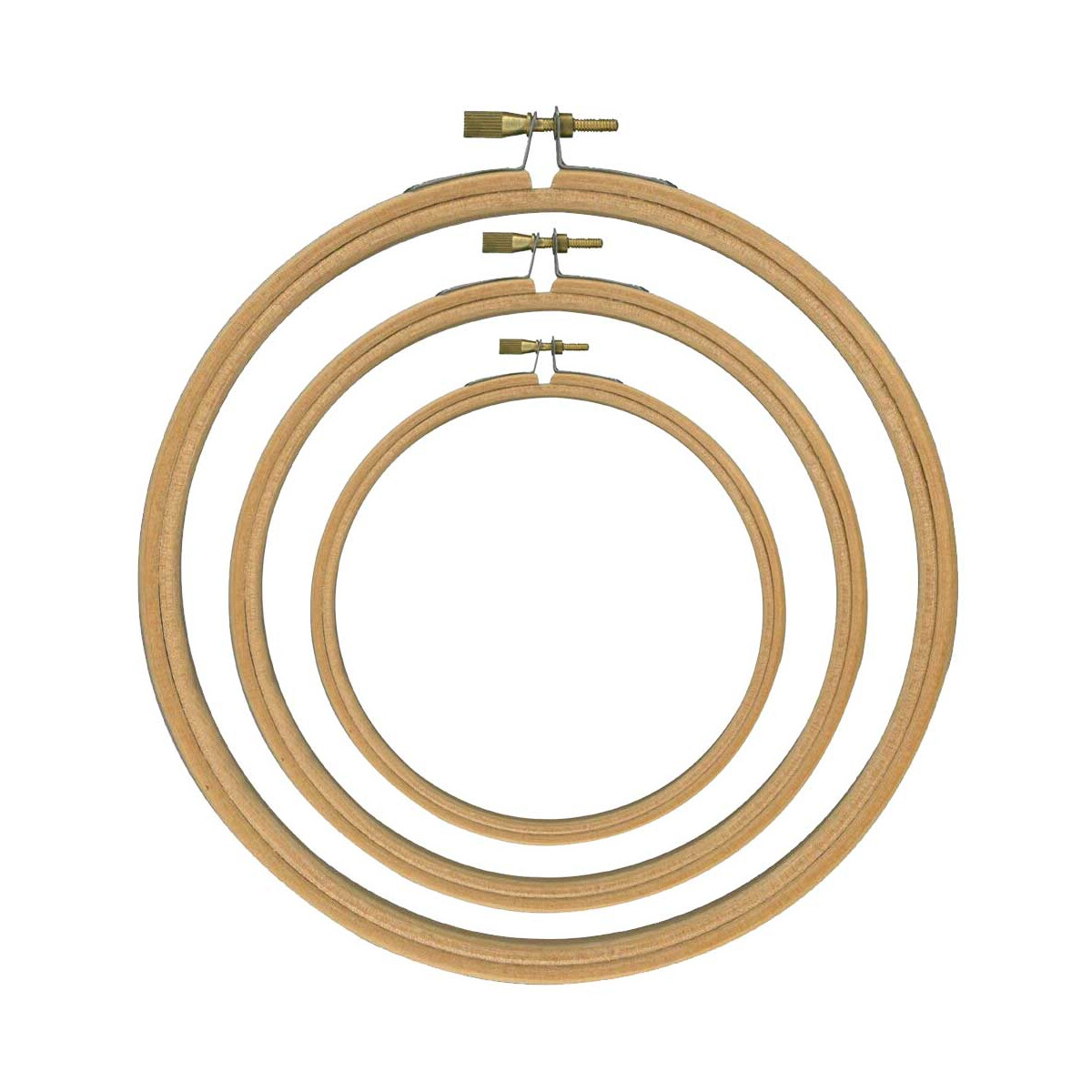 Wooden embroidery hoop SET, 14.5-20-24 cm round (3 pcs), DIY