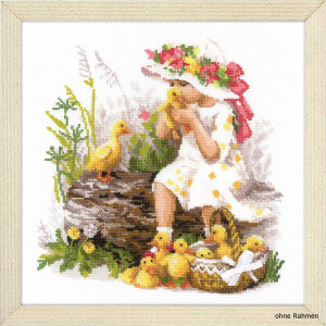 Riolis counted cross stitch Kit Girl with Ducklings, DIY