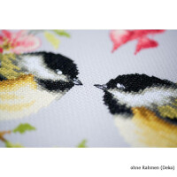 Vervaco Counted cross stitch kit titmouse in flower wreath, DIY