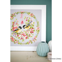 Vervaco Counted cross stitch kit titmouse in flower wreath, DIY