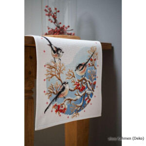 Vervaco Aida table runner stitch embroidery kit birds & red berries, DIY