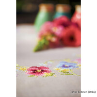 Vervaco table runner stitch embroidery kit Violets, stamped, DIY