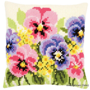Vervaco stamped cross stitch kit cushion Violets, DIY