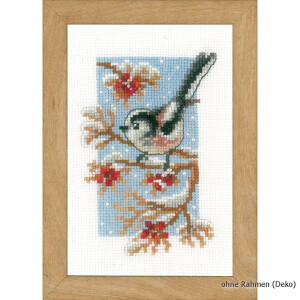 Vervaco Miniature counted cross stitch kit Long-tailed titmouse & red berries kit 3, DIY