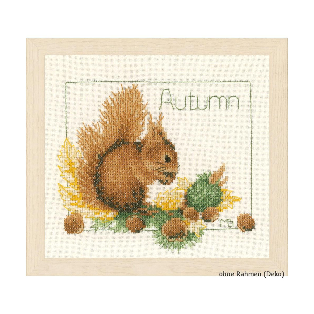 An embroidery pack (Lanarte) shows a brown squirrel...