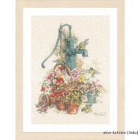 Lanarte kruissteek set bloemen/waterpomp, genummerd patroon