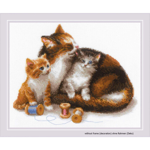 "Cat with Kittens" embroidery kit cross stitch Riolis