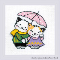 Set punto croce Riolis "La squadra dei gatti: insieme sotto la pioggia", schema di conteggio