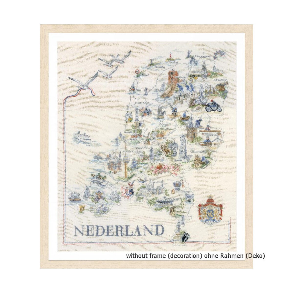 Eine farbenfrohe illustrierte Karte der Niederlande mit...