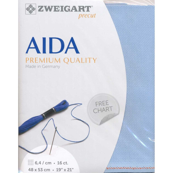 AIDA Zweigart Precute 16 ct. Aida 3251 color 503 sky blue fabric for cross stitch 48x53cm