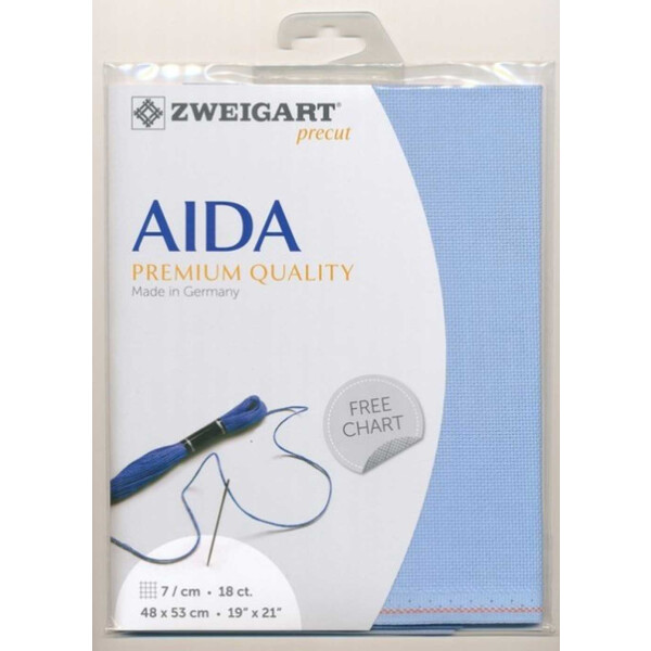 AIDA Zweigart Precute 18 ct. Fein-Aida 3793 Farbe 503 himmelblau, Zählstoff für Kreuzstich 48x53cm
