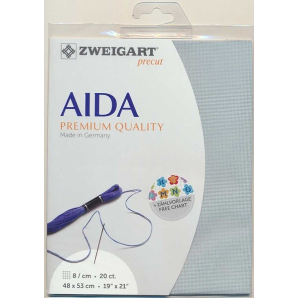 AIDA Zweigart Precute 20 ct. Extra Fein-Aida 3326 Farbe 5018 blaugrau, Zählstoff für Kreuzstich 48x53cm