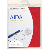 aida Zweigart Precute 18 ct. Aida fine 3793 couleur 954 rouge, tissu de comptage pour le point de croix 48x53cm