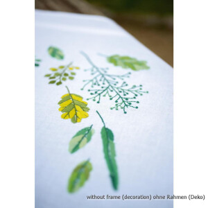 Auslaufmodell Vervaco Bedruckte Tischdecke Stickset "Blätter & Gräser", Stickbild vorgezeichnet