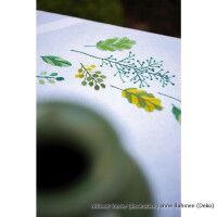 Vervaco Bedrukte tafelkleed borduurset "Leaves and Grasses", borduurpatroon getekend