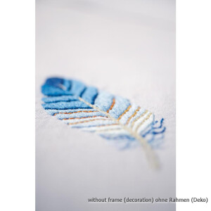 Набор для вышивания печатной скатерти Vervaco "Голубые перья", дизайн вышивки предварительно нарисован