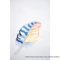 Vervaco Conjunto de bordado de manteles impresos "Plumas azules", patrón de bordado dibujado