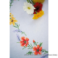 Vervaco Bedrukt tafelkleed borduurset "Bloemen en Lavendel", borduurpatroon getekend