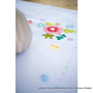 Vervaco Bedrukt tafelkleed borduurset "Lentebloemen", borduurmotief getekend