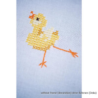 Vervaco Nappe imprimée, ensemble de broderie "Famille de poulets", motif de broderie dessiné