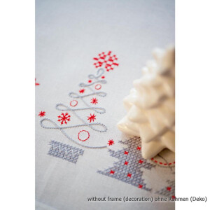 Vervaco Bedrukt tafelkleed borduurset "Kerstmis rood/grijs", borduurmotief getekend