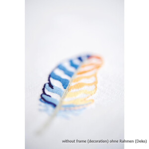 Auslaufmodell Vervaco Bedruckter Tischläufer Stickset "Blaue Federn", Stickbild vorgezeichnet
