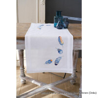 Набор для вышивания Vervaco с напечатанным дизайном скатерть раннер "Blue Feathers", дизайн вышивки предварительно нарисован