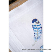 Vervaco tablerunner stitch embroidery kit Blue feathers , stamped, diy