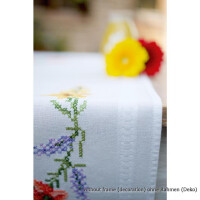 Vervaco Bedruckter Tischläufer Stickset "Blumen und Lavendel", Stickbild vorgezeichnet