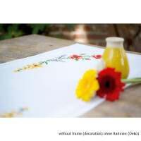 Vervaco Bedrukte tafelloper borduurset "Bloemen en Lavendel", borduurpatroon getekend