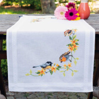 Vervaco tablerunner stitch embroidery kit Domestic songbirds , stamped, diy