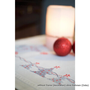 Vervaco Printed Table Runner Broderie Set "Christmassy Red/Grey", motif de broderie dessiné