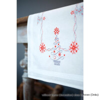 Conjunto de bordados para el camino de mesa Vervaco "Christmassy Red/Grey", patrón de bordado dibujado