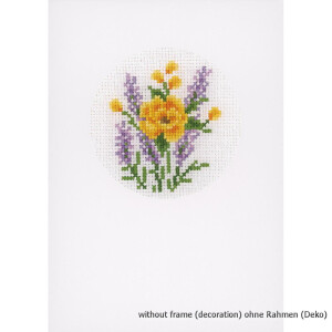 Vervaco Grußkarten Stickset "Blumen und Lavendel" 3er Set, Zählmuster