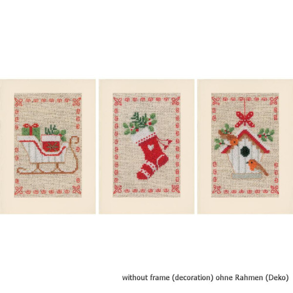 Vervaco Wenskaarten borduurset "Kerstmis" Set van 3, telpatronen