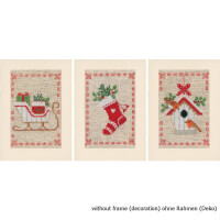 Vervaco Wenskaarten borduurset "Kerstmis" Set van 3, telpatronen